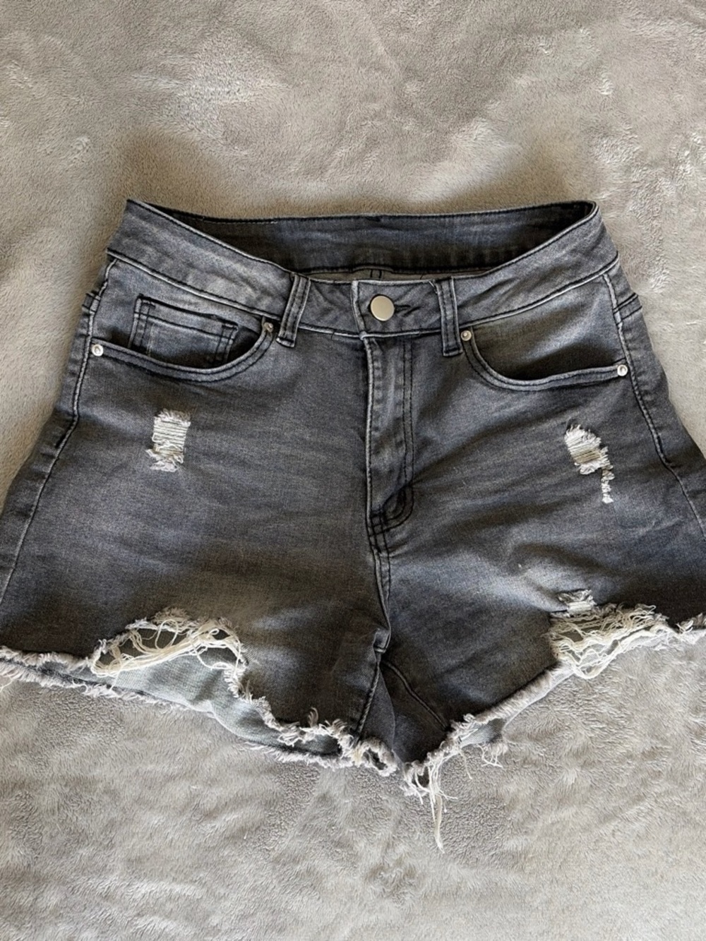 High-Rise Distressed Women’s Denim Shorts - Gray